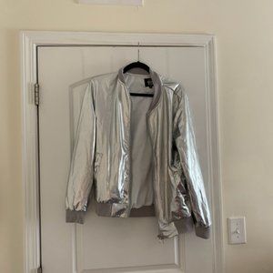 Silver Metallic Varsity Bomber Costume Jacket  sz M